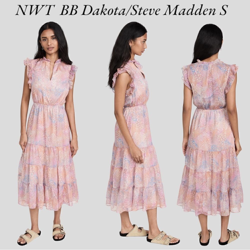 NWT BB Dakota/Steve Madden dreamy ruffle midi dress S